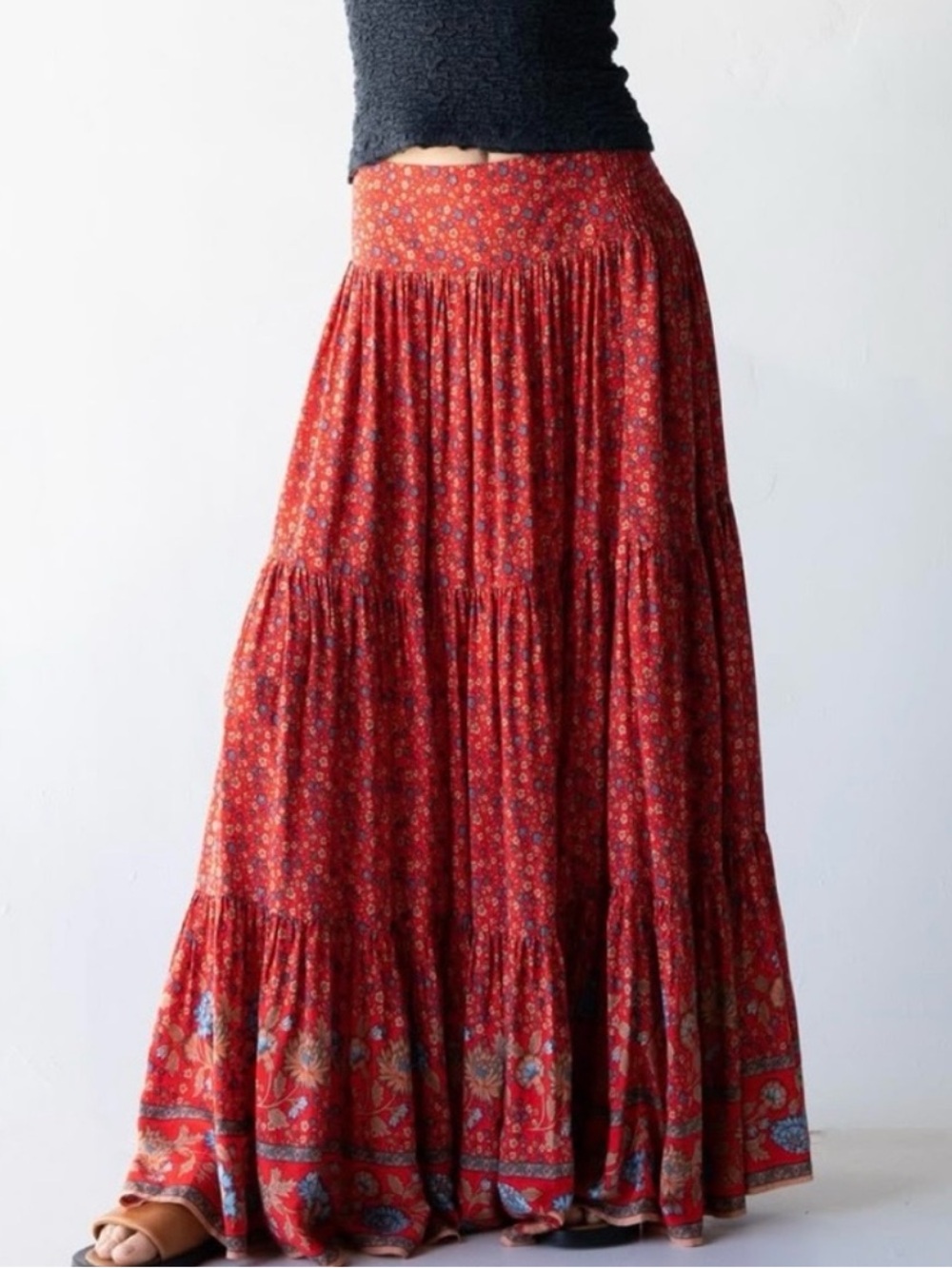 Natural Life Hanna Red Floral Convertible Boho Peasant Maxi Skirt size L